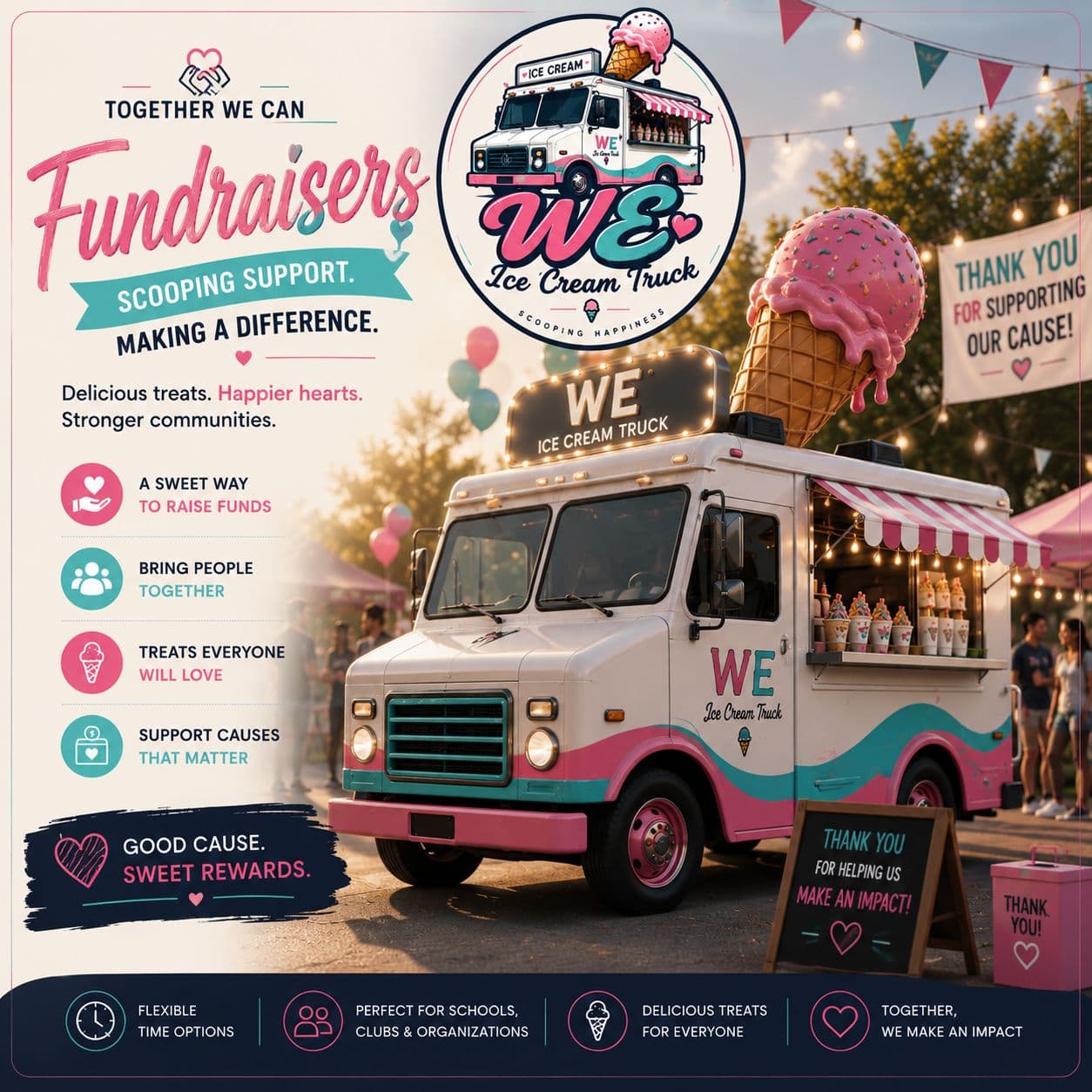 Happy children enjoying premium ice cream at a Massachusetts school fundraising event with WE Ice Cream Truck