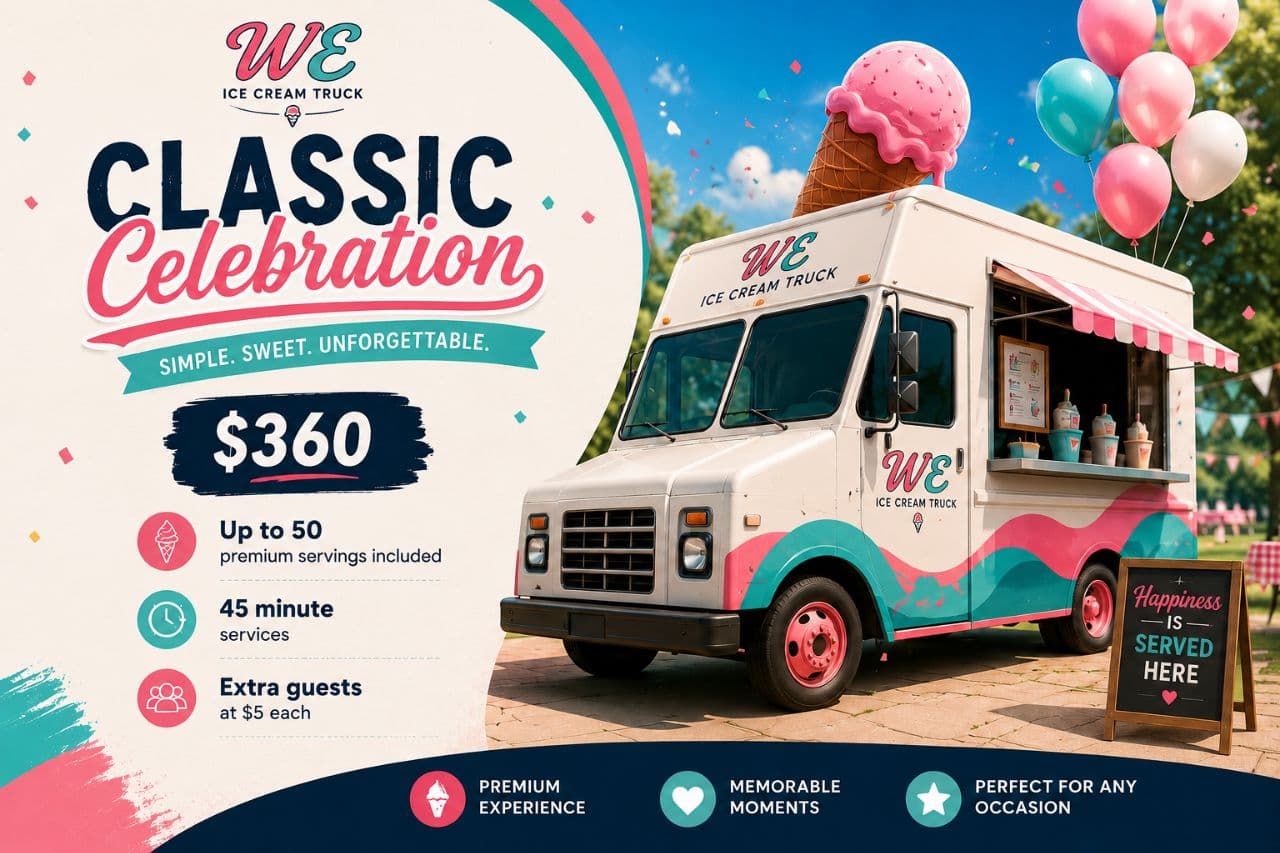 Reserve our Classic Celebration for your event in MA Classic Celebration - Premium ice cream truck catering package in Massachusetts