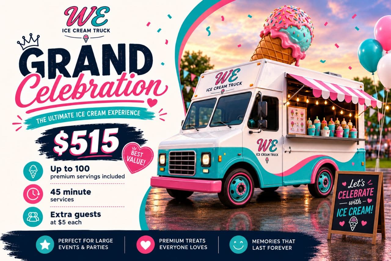 Reserve our Grand Celebration for your event in MA Grand Celebration - Premium ice cream truck catering package in Massachusetts