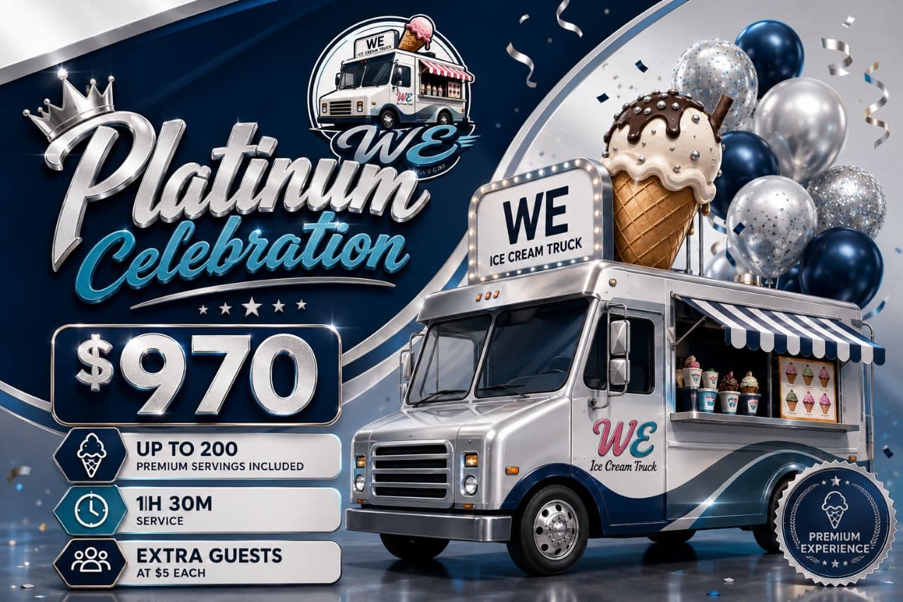 Reserve our Platinum Celebration for your event in MA Platinum Celebration - Premium ice cream truck catering package in Massachusetts